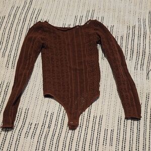 Aritzia Rust Brown Long Sleeve Lace Knit Bodysuit